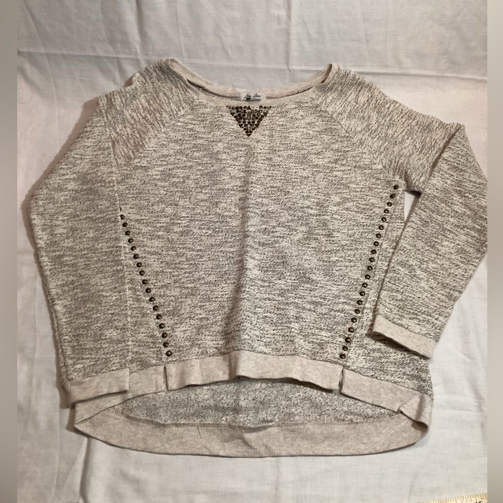 Lucky Lotus California Women's Casual Beige Sweater with Stud Accents Medium